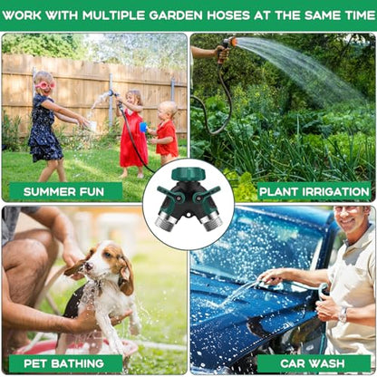 Garden Hose Splitter 2 Way, 3/4" Y Water Hose Splitter with Comfort Rubber Long Handle, Faucet Splitter, Heavy Duty Metal Connector with 2 Kink Free Faucet Extension Hose Protector - color: Hose Splitter With 2 Kink Free