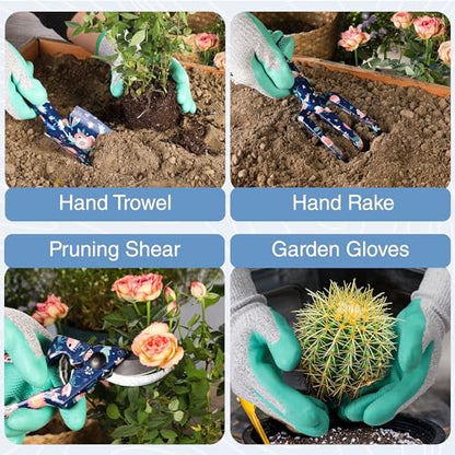 WORKPRO 5-Piece Aluminum Garden Tool Set, Heavy Duty - style: Blue insect with bag