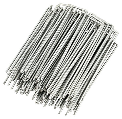 GardenMate 100-Pack Anti-Rust 6'' 11 Gauge Heavy-Duty Flat-Top U-Shaped Garden Stakes Staples Spikes Pins Pegs - Ground Stakes for Anchoring Landscape Fabric - style: 6" 11 gauge galv flat top