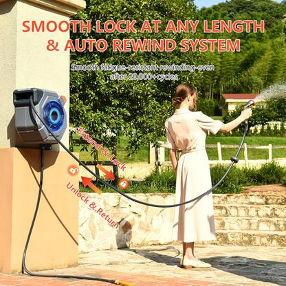 Retractable Garden Hose Reel, 1/2 in x 100ft - size: 1/2" 100FT
