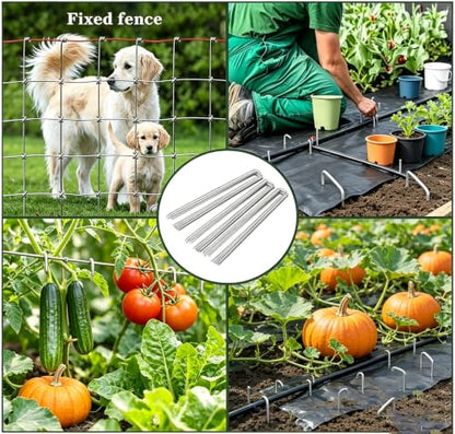 100 Pcs Landscape Staples 6 inch Garden Stakes Galvanized Pins U-Type - size: 100 Pcs x 6"