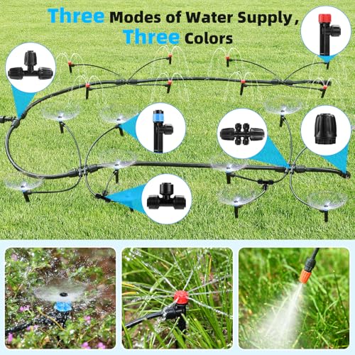 234FT Drip Irrigation System - Garden Watering System with Adjustable Three Spray Patterns with 1/2" Main Tube and 1/4" PE Distribution Tubing for Plants in Gardens, Raised Beds, Greenhouses, Lawns - size: 234FT (34FT Main Tube+200FT Distribution tube)