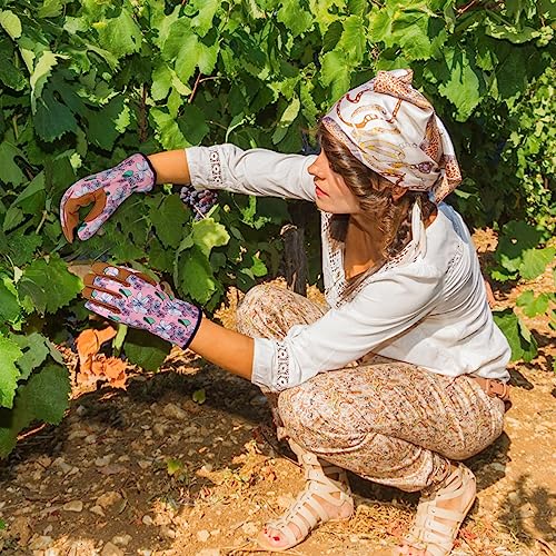 Leather Gardening Gloves for Women Thorn Proof Garden Gloves Touch Screen Working Gloves Gifts,M - color: P Flower
