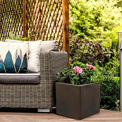 ECOBO 11.8 inches Eco-Friendly Square Pot Planter, Bloco Indoor/Outdoor use, Durable, Versatile & Lightweight, Designed by Brazilian Artisans, Contemporary All-Weather Design – Brown - color: Brown