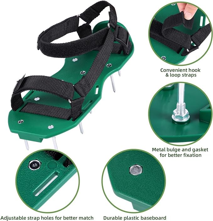 2 Pair Lawn Aerator Shoes, Heavy Duty Spiked Aerating Sandals, Lawn Aerating Sandals with 8 Adjustable Straps and 52 Spikes for Aerating Patio Garden