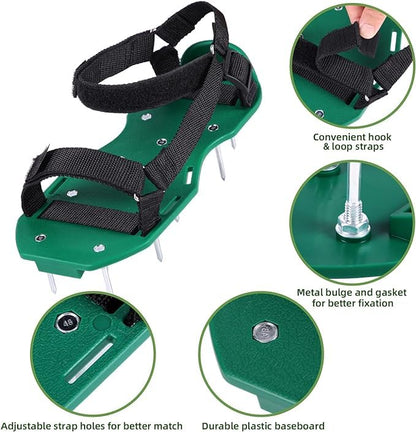 2 Pair Lawn Aerator Shoes, Heavy Duty Spiked Aerating Sandals, Lawn Aerating Sandals with 8 Adjustable Straps and 52 Spikes for Aerating Patio Garden