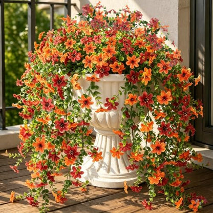 2 Pcs Fall Mums Artificial Flowers Outdoor, 29.5 Inch Fake Hanging Flowers