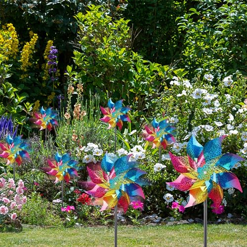 Hausse 10 Pack Reflective Pinwheels Wind Spinner (Assembly Required), Extra Sparkly Rainbow Pinwheel with Stakes, Bird Repellent Blinder Devices Scare Birds Away from Yard Patio Farm Garden, Colorful - color: Colorful
