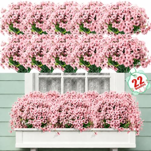 Powbrace 22 Pack Artificial Flowers for Outdoor Indoor Fake Plants(Pink) - color: Pink, size: 22 Bundles