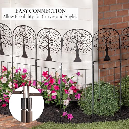 Evergreen Tree of Life Metal Landscape Edging 28" Above Ground, 8 ft Long Decorative Garden Fence Panels Animal Barrier, No Dig Edging for Flower Bed, Yard, Lawn - style: Tree of Life, Tall