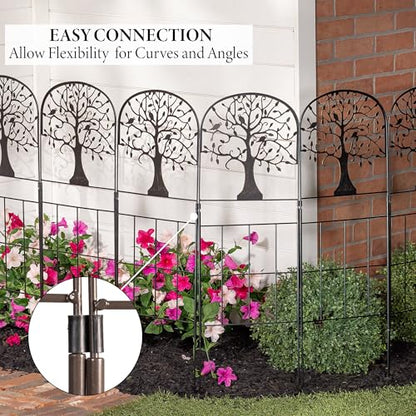 Evergreen Tree of Life Metal Landscape Edging 28" Above Ground, 8 ft Long Decorative Garden Fence Panels Animal Barrier, No Dig Edging for Flower Bed, Yard, Lawn - style: Tree of Life, Tall