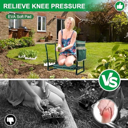 Garden Kneeler and Seat,Heavy Duty Portable Garden Stool with Tool Pouches,Foldable Thick Gardening Bench with EVA Foam Kneeling Pad,Gardening Gifts for Seniors,Gardener,Parents
