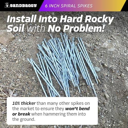 Sandbaggy 6 Inch Galvanized Artificial Turf Stakes - Spiral Landscape Nails - Ground Spikes/Pins for Synthetic Grass, Lawn, Edging, Weed Barrier Fabric, Garden (Steel (7 Gauge), 1000)