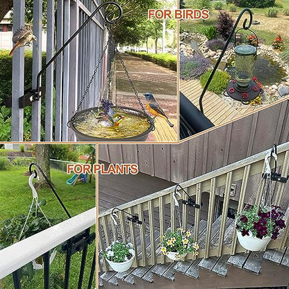 Deck Hook Rail Suitable for Hanging Flower Baskets Wind Chimes Planters Bird Feeders Lights, Heavy Duty Fence Deck Hook Rail Holds up to 15lbs with Ease Note: Pole Length: 16.5 inches