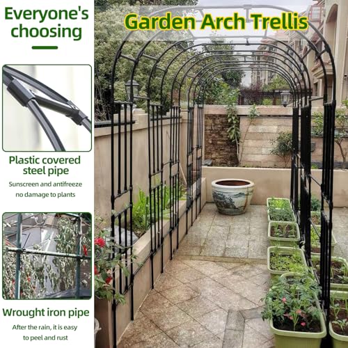 BUKLIYN Garden Arch Trellis - Garden Arch Size: 92.5in(L) * 105in(H) - color: Length: 99in-Black, size: Arch