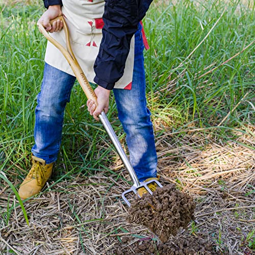 Gardening Digging Fork, 4-Tine Stainless Steel Pitchfork - size: 44in