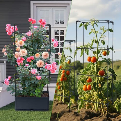 2 Packs Raised Garden Bed Tomato Planter Box with Trellis, 43.4" Self-Watering Tomato Cage with Rectangular Trellis for Climbing Plants, Flowers, Vegetables, Vine in Patio Garden Indoor Outdoor - size: 3 Tiers-43.4"