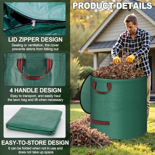 Reusable Yard Waste Bags with Lid, 2 Pack 72 Gallon Lawn and Leaf Garden Bags Heavy Duty with 4 Handles, Collapsible Garden Waste Container for Collecting Indoor Outdoor Debris Leaves Grass Clippings