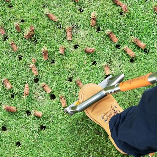 Heavy Duty Steel Hollow Tine Core Aerator for Clay Soil, Non-Clog - Orange - color: Orange