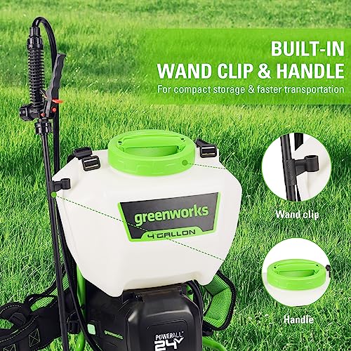 Greenworks 24V 4 Gallon Battery Powered Backpack Sprayer with 5 Tips, 70PSI Pressure-Weed Killer, Pest Control, Sanitizing & Garden Spraying, High-Pressure Sprayer, 2.0Ah Battery and Charger Included - size: W/ Battery & Charger