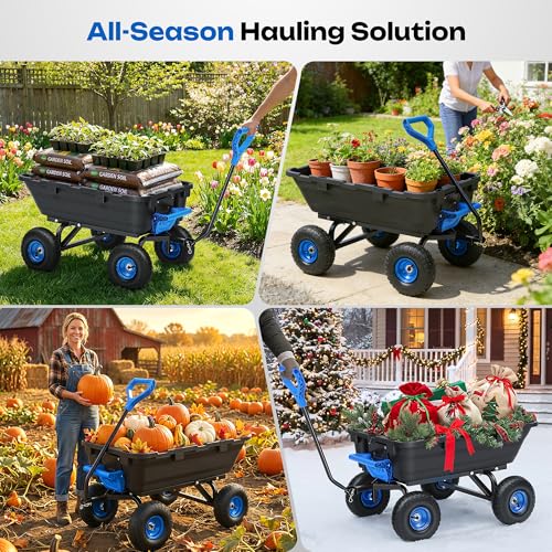 Autodaya Garden Dump Cart Wagon 1000 Lbs, Heavy Duty Yard Wheelbarrow - color: 1000lbs|blue