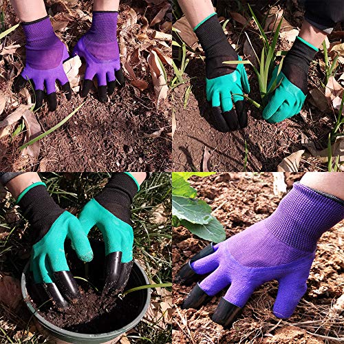DCCPAA Garden Gloves with Claws,Claw Gardening Gloves for Digging,Planting, Weeding, Seeding-Waterproof for Men and Women - color: 1 Purple