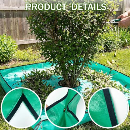 Landscape Pruning Tarp, 78.7“X78.7” Landscape Tarp for Trimming, Trimming Tarps Shrub Trimmings with Four Corner Buckles for Easy Fastening and Leaf Collection. (Green, 24” Hole) - size: 24” Hole