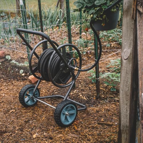Backyard Expressions 2‑Wheel Garden Hose Reel Cart, Portable Hand‑Crank Hose Reel, Rust‑Resistant Hammertone Gray Finish, Brass Connectors - style: 2026 2 Wheel