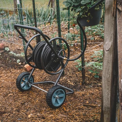 Backyard Expressions 2‑Wheel Garden Hose Reel Cart, Portable Hand‑Crank Hose Reel, Rust‑Resistant Hammertone Gray Finish, Brass Connectors - style: 2026 2 Wheel