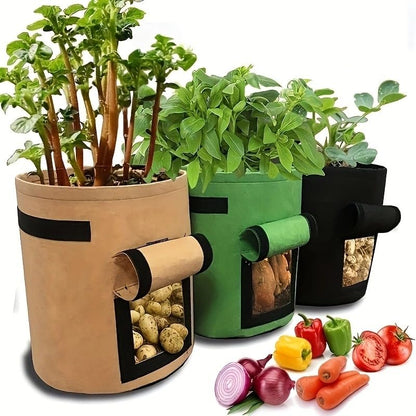 3 Pack of 10-Gallon Potato Planting Bags with Harvest Viewing Window, Thickened Breathable Non-Woven Planters with Handles - Ideal Fabric Planting Containers for Plant Potatoes (Khaki/Green/Black) - color: Khaki/Green/Black