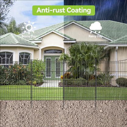 INJOPEXI Decorative Garden Fence 6 Panels 11.8ft(L)×30in(H) Garden Fences Outdoor with 6 Panels Rustproof Metal Wire No Dig Temporary Animal Barrier Fencing for Backyard Patio - Without Fence Gate - size: 6 Panels 11.8ft(L)-30"(H) - Without Gate