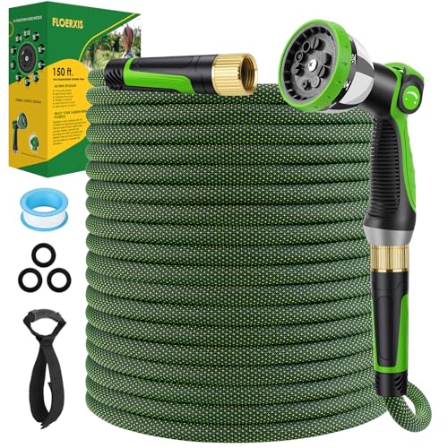 Non-Expandable Garden Hose 150 ft, Lightweight Flexible Anti-Kink - color: Green, size: 150ft