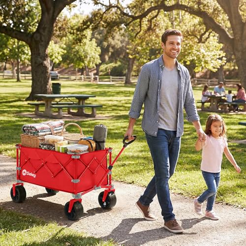 Sekey 250L Beach Wagon, 400 lb Capacity, Foldable, All-Terrain Wheels - color: Red