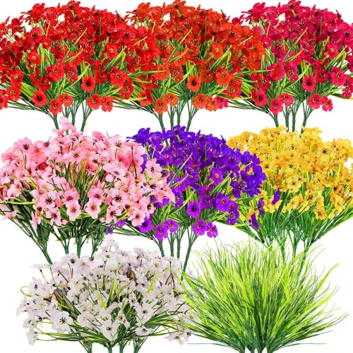 32 Bundles Realistic Artificial Flowers Bulk for Outdoors, UV Resistant - color: Mixed 8 Colors
