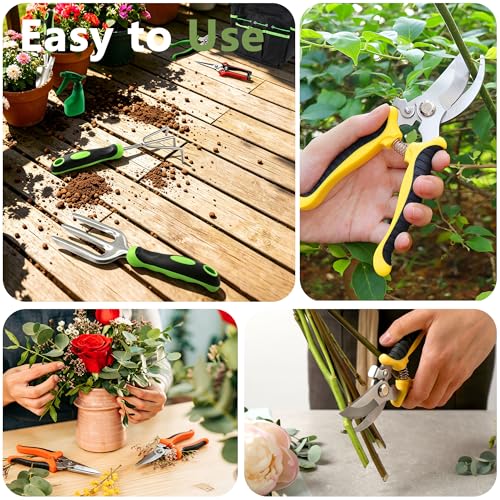 15Pcs Garden Tool Set Heavy Duty Stainless Steel Gardening Hand Tools with 5 Garden Shears Non-Slip Rubber Grip Spade Shovel Organizer Handbag Gardening Gifts for Family Friends