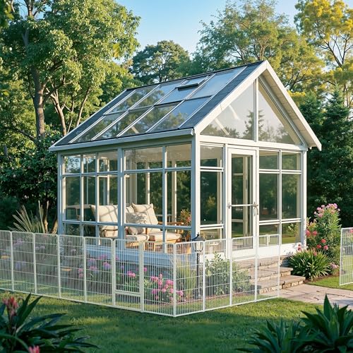 SunsGrove Garden Fence with Gate 50 in(H) x 20.5 ft(L) 8 Panels, Heavy Duty Metal Animal Barrier for Dog and Rabbit, Garden Fencing, Easy Set Up, White - color: White, size: 50 in(H) x 20.5 ft(L) 7 Panels +1 Gate