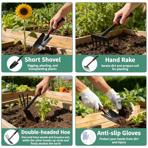 10PCS Gardening Tools Set, Heavy Duty Garden Hand Tool with Storage Bag Rust-Resistant Steel Built to Resist Bending Breaking Garden Essential Kit with Gardening Gifts for Women for Outdoor Planting