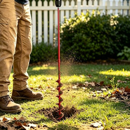 TCBWFY 2x32 Inch Auger Drill Bit for Planting - Long Handle Easy Planter Garden Auger - Bulb & Bedding Plant Augers - Post Hole Digger for 3/8”Hex Drive - size: 2"x32"-Red
