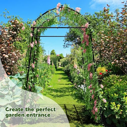 AGTEK 87" H×65" W Metal Garden Arch Trellis with Nylon Netting, 60LBS Load, Adjustable Width for Climbing Plants - size: 65"W x 87"H