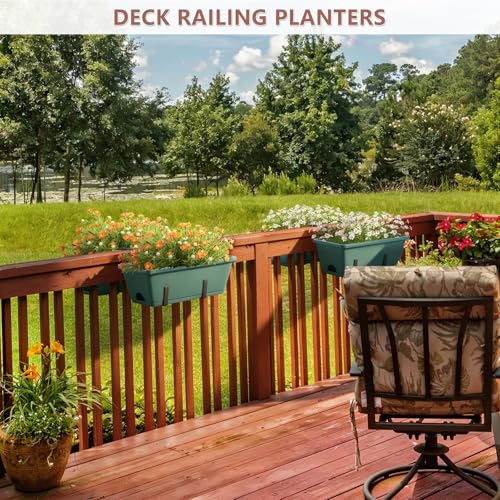 Deck Railing Planter Box Set of 2, Window Boxes Planters with Plant Hanger - color: Green