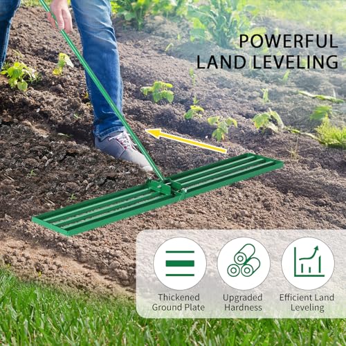 VINGLI Iron Lawn Leveling Rake 48in for Soil Sand Composs, Extended Handle, 180°Rotation Head, with All Handwares, for Yard Garden Golf Field, Green (48in) - color: 48in