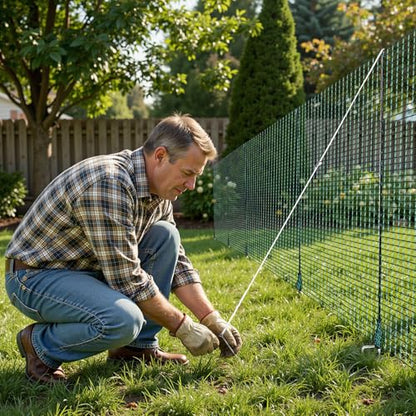 VEVOR Temporary Fence with Posts, 3 x 98.4 FT Plastic Mesh Fencing, Garden Safety Fences Netting with Double-Spike Stakes & Guy Ropes, Temporary Fence for Dogs, Chickens, Plants, Outdoor Yards - size: 36in*98ft