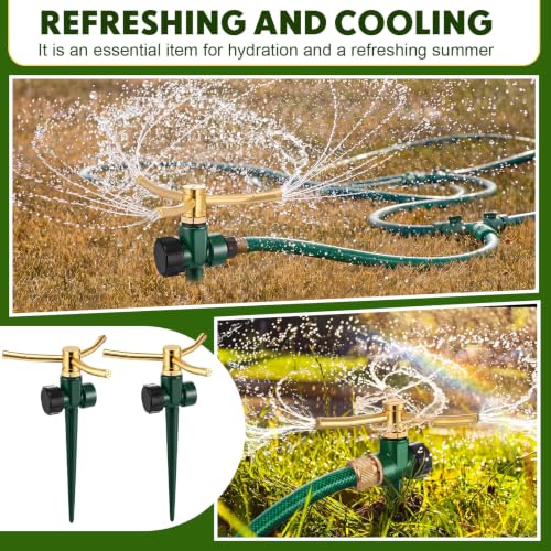 6 Pack Metal Lawn Sprinklers for Yard with Brass Nozzle & Aluminum Alloy Spike Base, Adjustable Automatic Garden Water Sprinkler System with Screen Gasket for Yard Lawn Greenhouse(Green) - color: Green