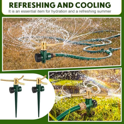 6 Pack Metal Lawn Sprinklers for Yard with Brass Nozzle & Aluminum Alloy Spike Base, Adjustable Automatic Garden Water Sprinkler System with Screen Gasket for Yard Lawn Greenhouse(Green) - color: Green