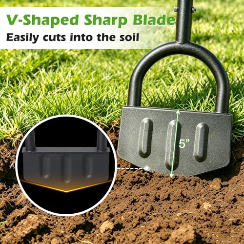 Lawn Edger Tool – Half Moon Edger with Wide Footplate, Manual Hand Metal Yard Garden Flower Bed Weed Landscape Grass Edger for Sidewalk, Garden Border and Cable Burying Long Handle 40"