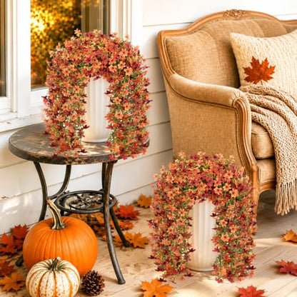 6 Pcs Artificial Hanging Mums for Outdoors, UV Resistant Fake Fall Flowers - color: Red Orange