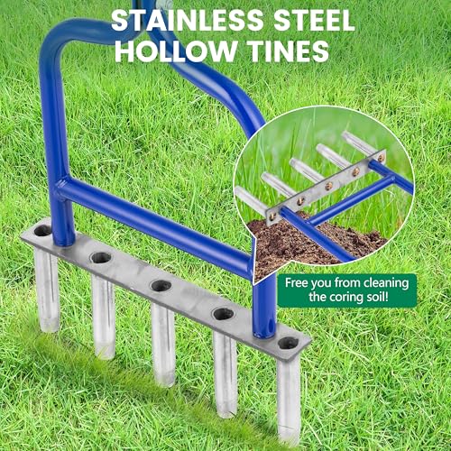 Lawn Coring Aerator, Stainless Steel 5 Corer Plug Aerator Tool with Soft Rubber Grip, Manual Grass Aerating Tool, Garden Tool & Cleaning Hand Tool for Loosening Soil and Improving Lawn Health.