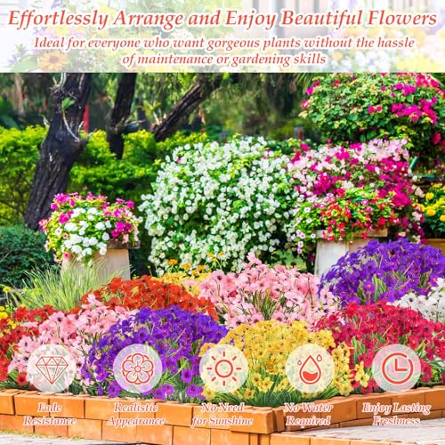 32 Bundles Realistic Artificial Flowers Bulk for Outdoors, UV Resistant - color: Mixed 8 Colors