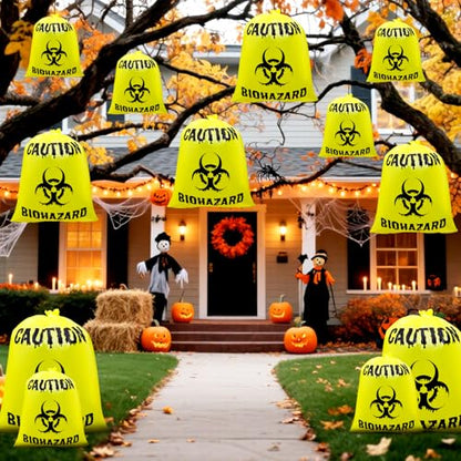 12 Pcs Yellow Large Halloween Lawn Leaf Bags Outdoor,Biohazard