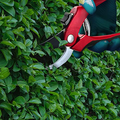 Nevlers 8" Red Bypass Pruning Shears for Gardening w/ 8mm Cut Capacity - color: Red, size: Bypass
